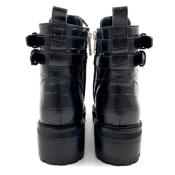 NWOT MARC FISHER black platform crocodile leather combat boots - Picture 4 of 11